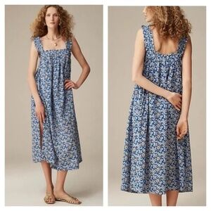 J.Crew Cotton voile ruffle-trim shift dress in cobalt floral Blue S